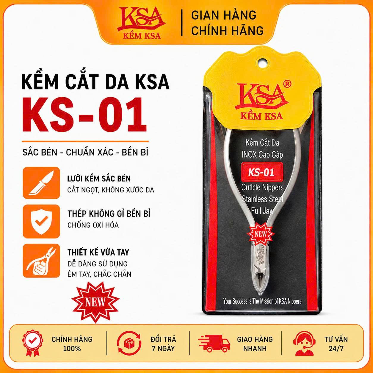 KỀM CẮT DA KSA THÉP KHÔNG GỈ KS01 BÁN NGUYỆT XÁM